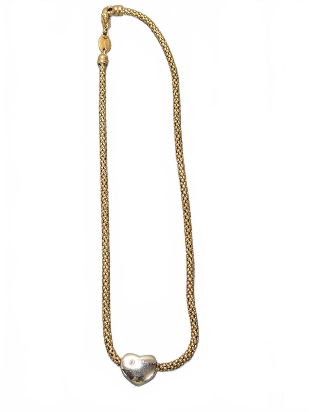 Vintage Heart Pendant Necklace Gold Tone with Silver Heart Charm